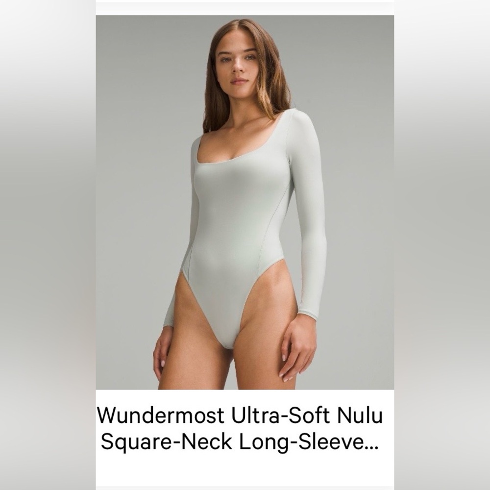 Lululemon Wundermost Nulu Square-Neck Long-Sleeve Bodysuit in Jade Grey Size M